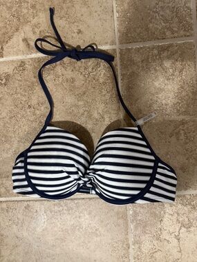Navy & White Striped Halter Bikini Top